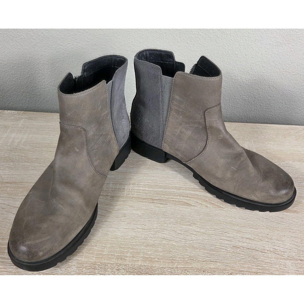 Sorel Emelie II Zip Waterproof Ankle Boots Women's 10 Gray Leather Suede Booties